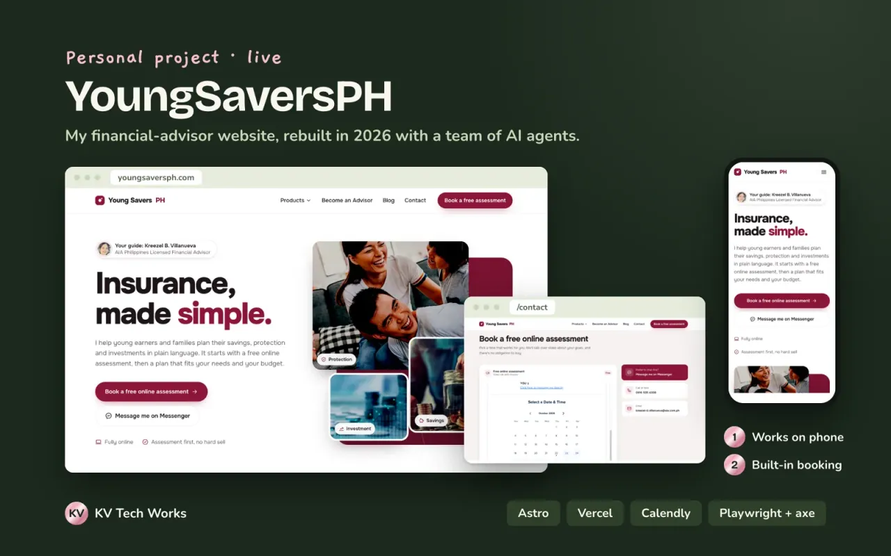 Infographic overview of the YoungSaversPH financial-advisor website.
